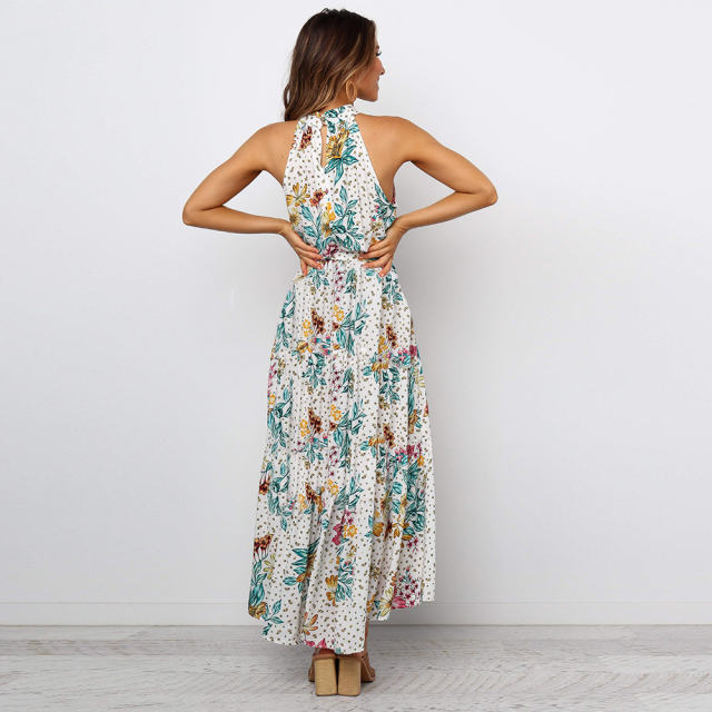 White Summer Fashion Printed Floral Dress Sexy Bohemian Dresses PQH2069A