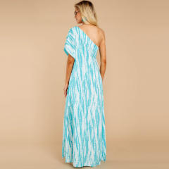 Sexy Digital Print HIgh Split Long Dresses One-shoulder Floral Boho Dress PQ2109D