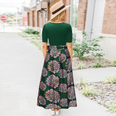 Black Long Bohemia Summer Dress V-neck Short Sleeve Printed Dress PQH2103C [OUT OF STOCK]