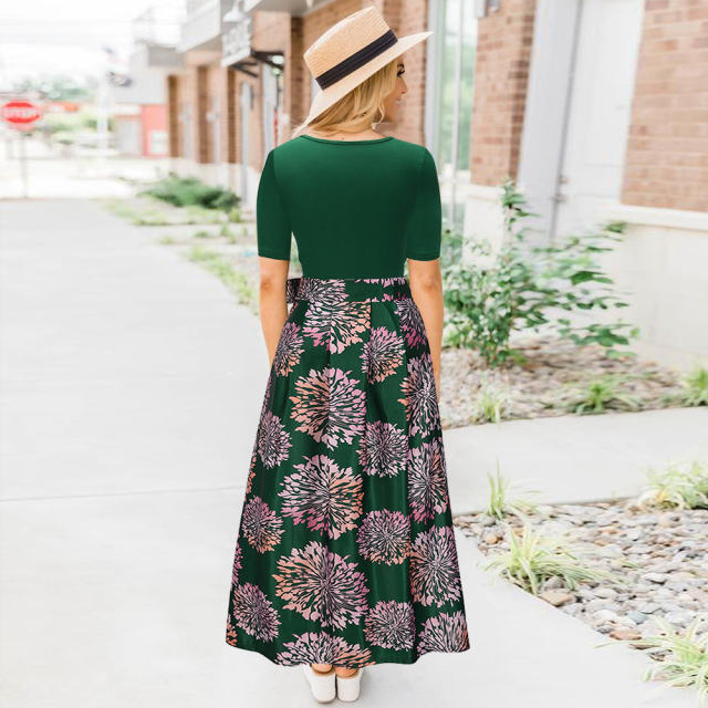 Black Long Bohemia Summer Dress V-neck Short Sleeve Printed Dress PQH2103C [OUT OF STOCK]
