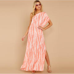 Sexy Digital Print HIgh Split Long Dresses One-shoulder Floral Boho Dress PQ2109D