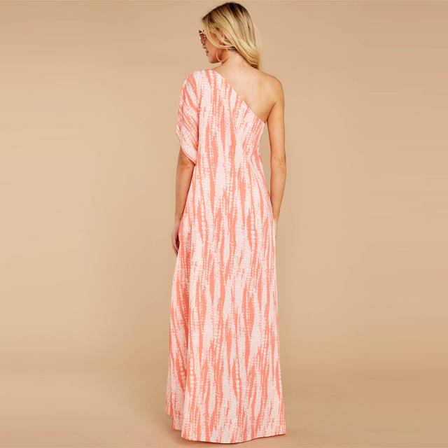 Sexy Digital Print HIgh Split Long Dresses One-shoulder Floral Boho Dress PQ2109D