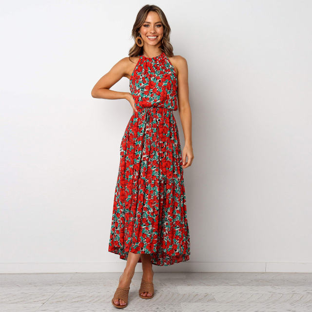 White Summer Fashion Printed Floral Dress Sexy Bohemian Dresses PQH2069A