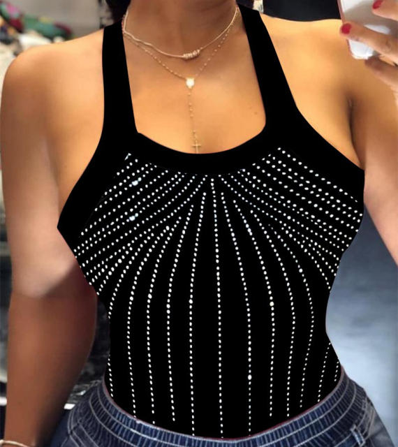 White Lips Printed Tops For Women Sexy Back Bowknot Summer Vest PQ20805L