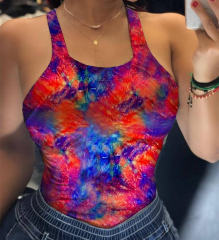 White Lips Printed Tops For Women Sexy Back Bowknot Summer Vest PQ20805L