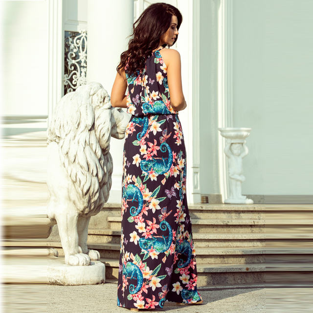 Sexy Sleeveless Maxi Dresses Floral Print Casual Boho Dress PQ2117