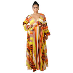 Deep V-neck Flower Chiffon Boho Dresses Spring Fashion Beach Dress PQ5507