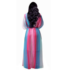 Women Summer Maxi Dress Fashion Stripe Printing Chiffon Dress PQ2248