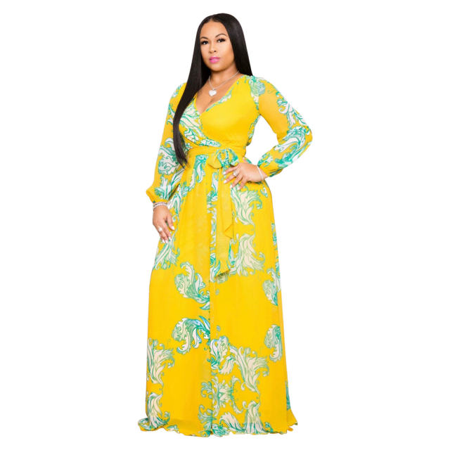 Floral Printed Fashion Maxi Dress Long Summer Chiffon Dress PQ3301