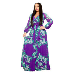 Women Summer Fashion Maxi Dress Floral Printed Chiffon Dress PQ3302