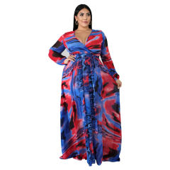 Spring Fashion Beach Dress V-neck Flower Chiffon Boho Dresses PQ5505