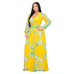 Women Summer Fashion Maxi Dress Floral Printed Chiffon Dress PQ3302