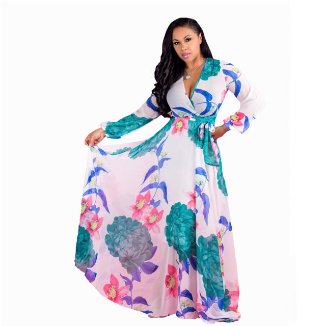 Fashion Big Swing Maxi Dress Chiffon Summer Floral Beach Dress PQ2218
