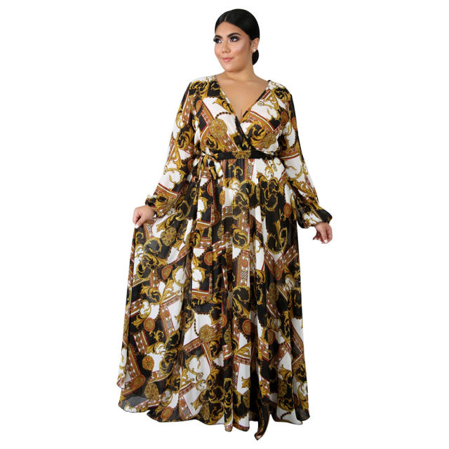 Summer Fashion Floral Beach Dress Deep V-neck Chiffon Boho Dresses PQ5510