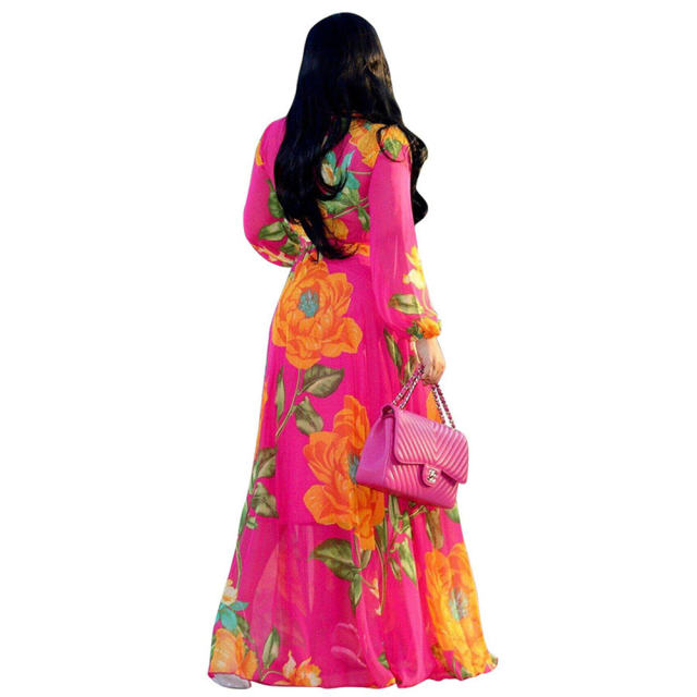 Fashion Big Swing Floral Maxi Dress Chiffon Summer Beach Dress PQ2217