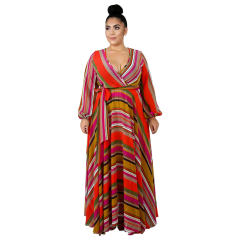 Spring Fashion Floral Beach Dress Deep V-neck Chiffon Boho Dresses PQ5509