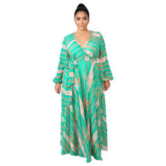 Spring Fashion Floral Beach Dress Deep V-neck Chiffon Boho Dresses PQ5509