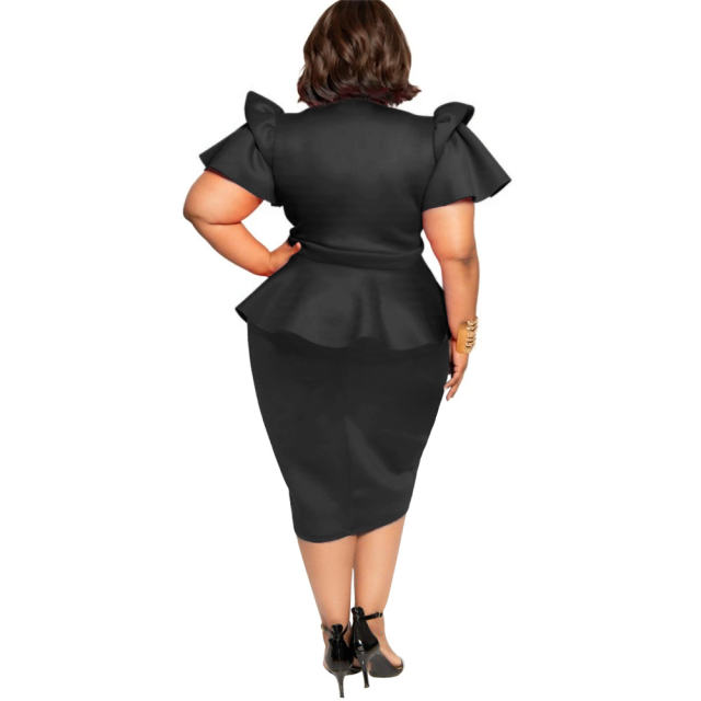 Light Blue Plus size Summer Dress Fashion Bow Short Sleeve Midi Dress PQ1062E