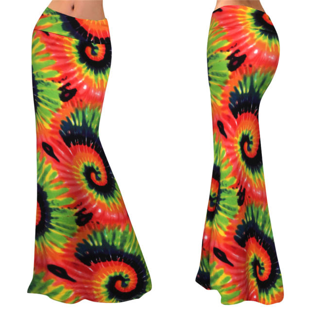 Blue/Orange Fashion Paisley Printed Skirts High Waist Long Maxi Skirt PQ9449E
