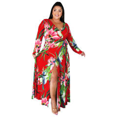 Yellow V-neck Split Casual Dress High Waist Long Maxi Dresses PQ1090A