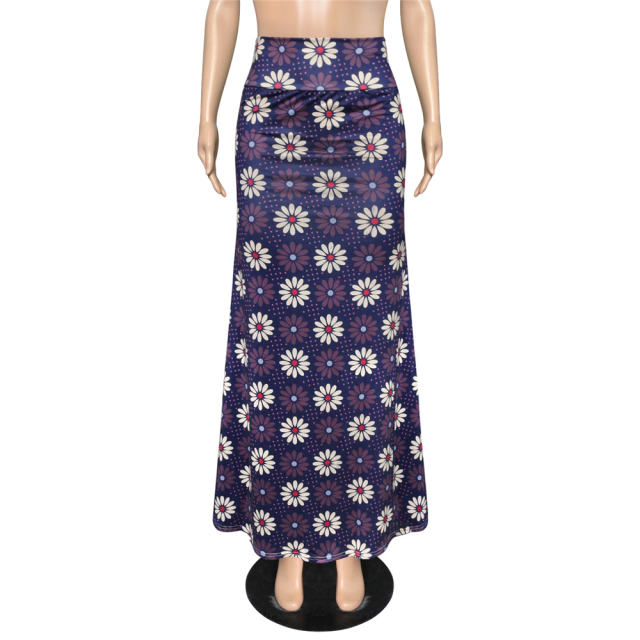 Women Geometric Long Skirt National High Waist Digital Print Skirt PQ9455