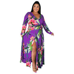 Yellow V-neck Split Casual Dress High Waist Long Maxi Dresses PQ1090A