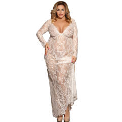 Black Plus Size Lingerie Sexy Sheer Nightdress Female Lace Gown PQ80497A