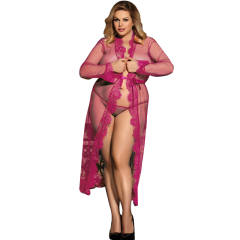 Rose Plus Size Lingerie Women Lace Gown Sexy Sheer Mesh Nightdress PQ80507D