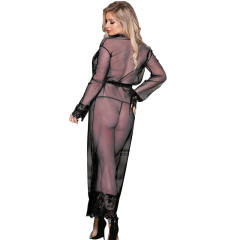 Blue Sexy Sheer Mesh Nightdress Plus Size Lingerie Women Lace Gown PQ80507C
