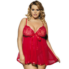 Red Plus Size Lingerie Sexy Oversize Sleepwear Women Lace Babydoll PQ2073D