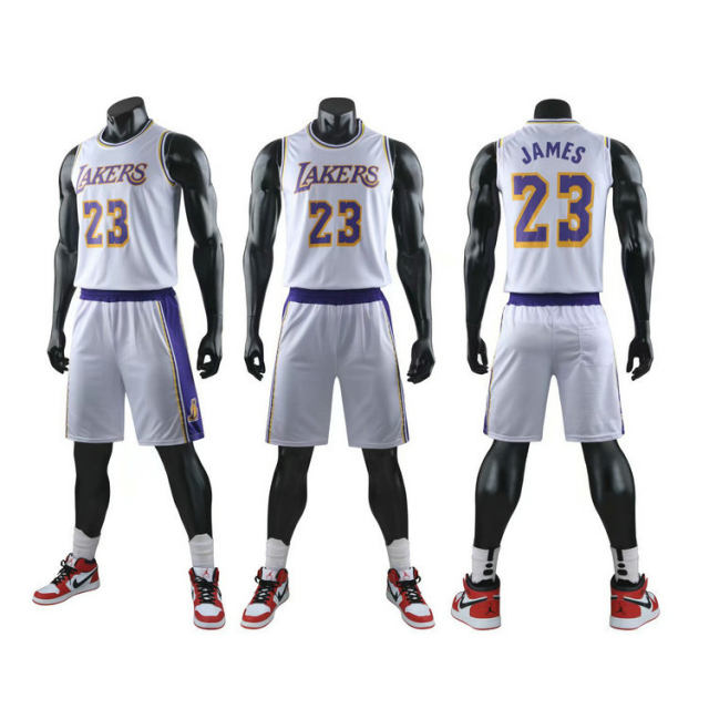 White James Basketball Jersey Lakers Basketball Team Uniform For Kid PQLB023A