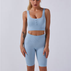 Blue Yoga Outfits Women Fitness Wear Running Leggings Bubble Butt Squat Pants PQYJ009C