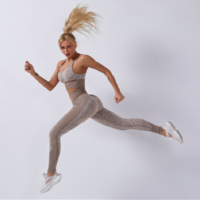 Women Fitness Bras with Running Leggings Snake Pattern Bubble Butt Yoga Outfits PQYJ012