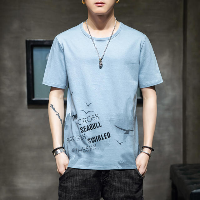 White Trend Casual Cotton T Shirts Summer Fashion T-shirt For Men RL8141B