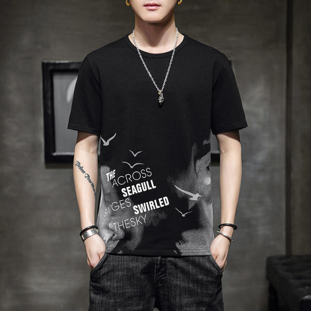 White Trend Casual Cotton T Shirts Summer Fashion T-shirt For Men RL8141B