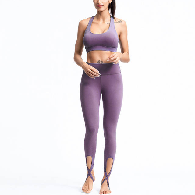 Purple Fitness Bras with Running Leggings Women Bubble Butt Yoga Outfits PQGS30005C