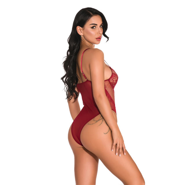 Army Green Sexy Teddies Lingerie For Women Sheer Eyelash Lace Bodysuit PQ3279E
