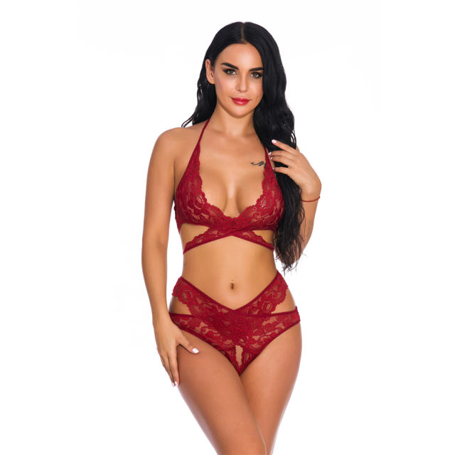Wine Red Lace Bra with Underwear Sexy Lingerie For Women PQ3739B