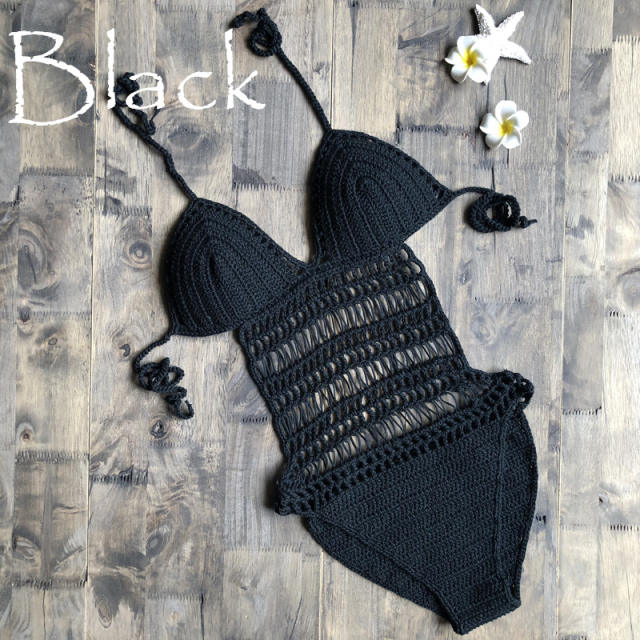 Red Crochet Swimwear Knit Monokini Bikini Beachwear Women PQ6611B