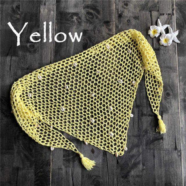 Yellow Tassel Beach Scarf For Women Crochet Skirts Swimwear PQ5911D