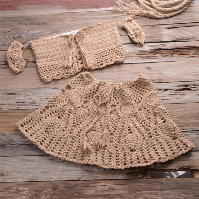 Summer Bandeau Bikini Sexy Beach Skirts Women Crochet Swimwear PQ5909