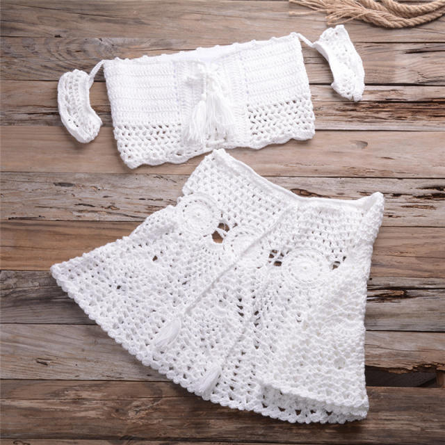 Summer Bandeau Bikini Sexy Beach Skirts Women Crochet Swimwear PQ5909