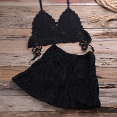 Summer Halter Bikini Bras Sexy Beach Skirts Women Crochet Swimwear PQ6905