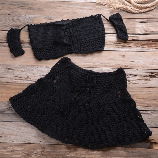 Summer Bandeau Bikini Sexy Beach Skirts Women Crochet Swimwear PQ5909