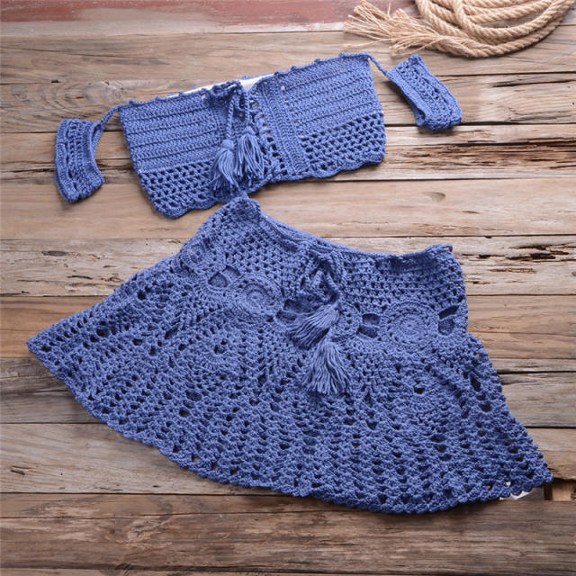 Summer Bandeau Bikini Sexy Beach Skirts Women Crochet Swimwear PQ5909