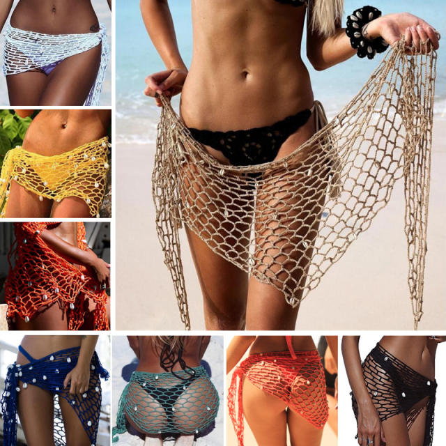 Yellow Tassel Beach Scarf For Women Crochet Skirts Swimwear PQ5911D