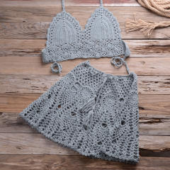 Summer Halter Bikini Bras Sexy Beach Skirts Women Crochet Swimwear PQ6905