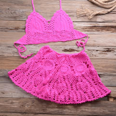 Summer Halter Bikini Bras Sexy Beach Skirts Women Crochet Swimwear PQ6905