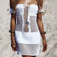 White Knit Min Dresses Crochet Beach Dresses For Women PQ3913D