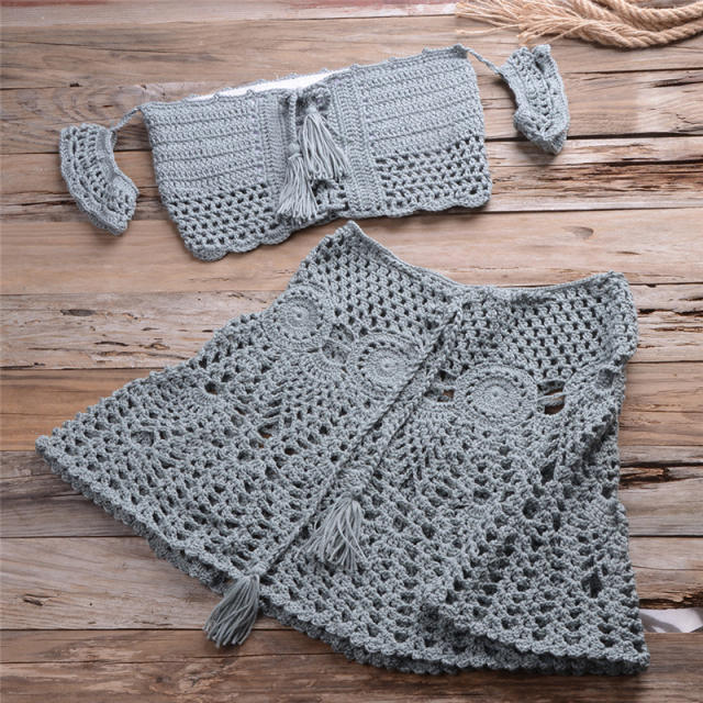 Summer Bandeau Bikini Sexy Beach Skirts Women Crochet Swimwear PQ5909
